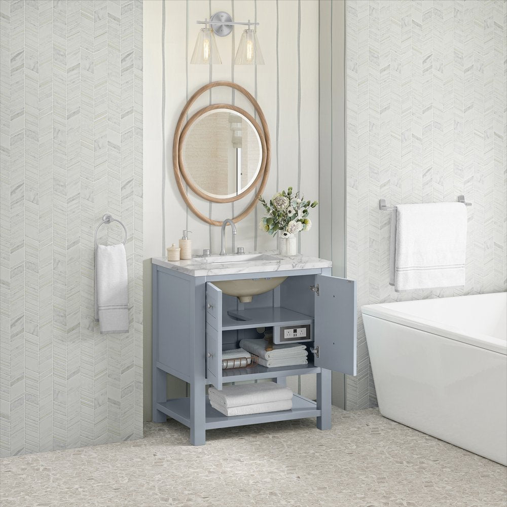 James Martin - Breckenridge 30" Single Vanity, Serenity Blue, w/ 3 CM Carrara Marble Top - 330-V30-SRB-3CAR view 5