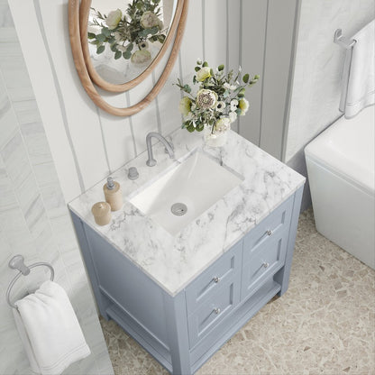 James Martin - Breckenridge 30" Single Vanity, Serenity Blue, w/ 3 CM Carrara Marble Top - 330-V30-SRB-3CAR view 7