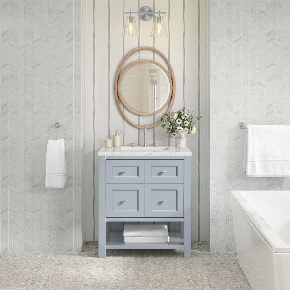 James Martin - Breckenridge 30" Single Vanity, Serenity Blue, w/ 3 CM Ethereal Noctis Quartz Top - 330-V30-SRB-3ENC view 3