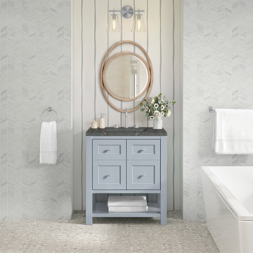 James Martin - Breckenridge 30" Single Vanity, Serenity Blue, w/ 3 CM Parisien Bleu Quartz Top - 330-V30-SRB-3PBL view 3