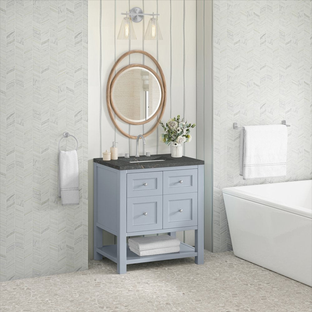 James Martin - Breckenridge 30" Single Vanity, Serenity Blue, w/ 3 CM Parisien Bleu Quartz Top - 330-V30-SRB-3PBL view 4