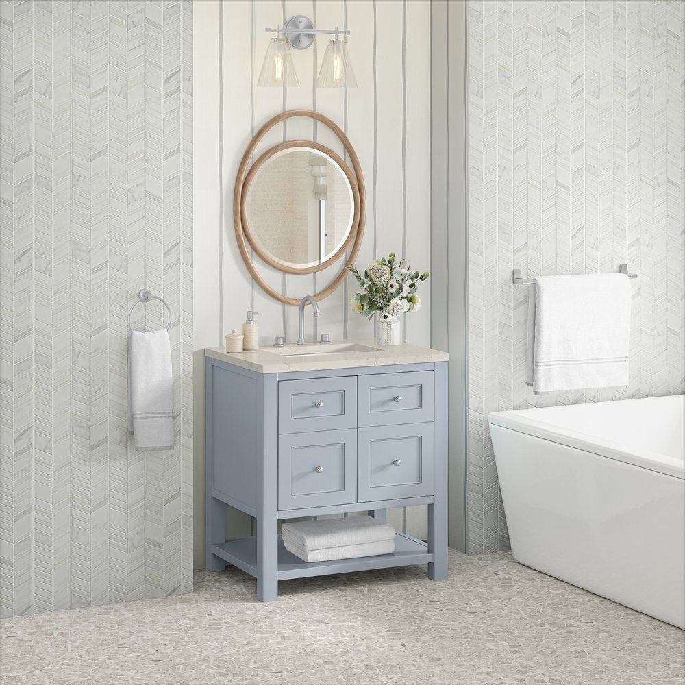 James Martin - Breckenridge 30" Single Vanity, Serenity Blue, w/ 3 CM Siberian Silestone Top - 330-V30-SRB-3SFR view 4