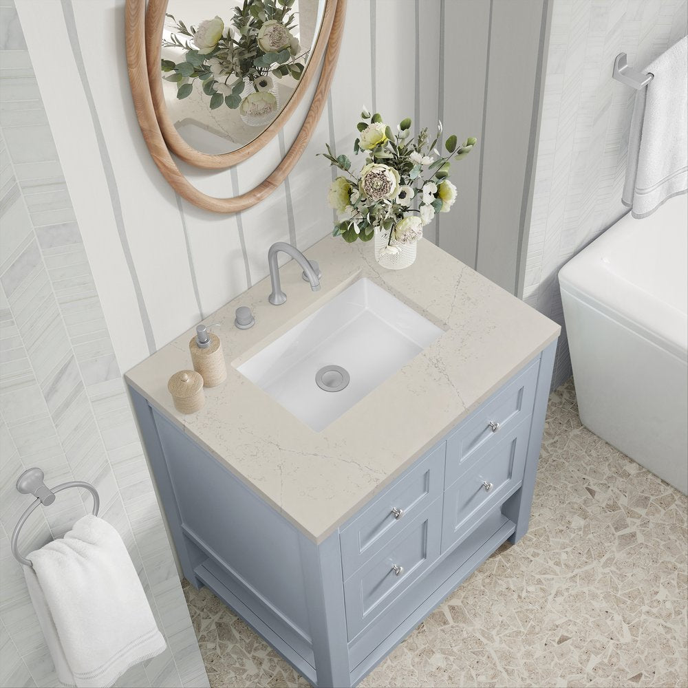 James Martin - Breckenridge 30" Single Vanity, Serenity Blue, w/ 3 CM Siberian Silestone Top - 330-V30-SRB-3SFR view 7