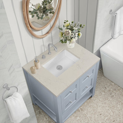 James Martin - Breckenridge 30" Single Vanity, Serenity Blue, w/ 3 CM Siberian Silestone Top - 330-V30-SRB-3SFR view 7
