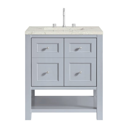 James Martin - Breckenridge 30" Single Vanity, Serenity Blue, w/ 3 CM Victorian Silver Quartz Top - 330-V30-SRB-3VSL view 1