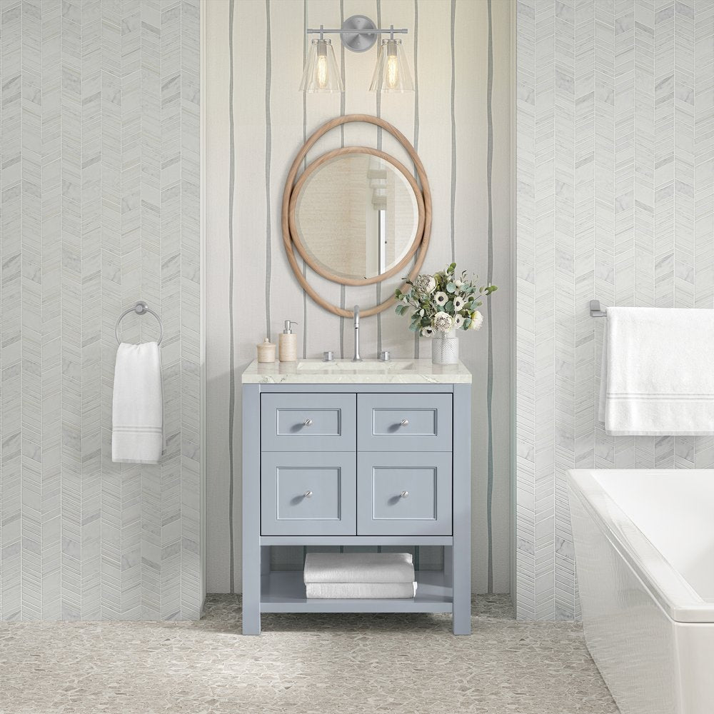 James Martin - Breckenridge 30" Single Vanity, Serenity Blue, w/ 3 CM Victorian Silver Quartz Top - 330-V30-SRB-3VSL view 3