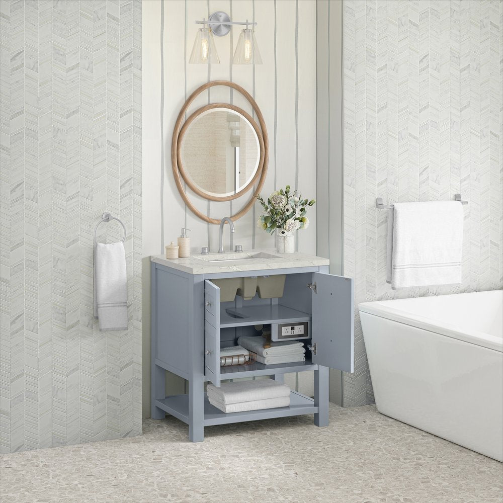 James Martin - Breckenridge 30" Single Vanity, Serenity Blue, w/ 3 CM Victorian Silver Quartz Top - 330-V30-SRB-3VSL view 5