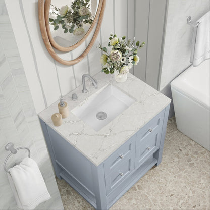 James Martin - Breckenridge 30" Single Vanity, Serenity Blue, w/ 3 CM Victorian Silver Quartz Top - 330-V30-SRB-3VSL view 7