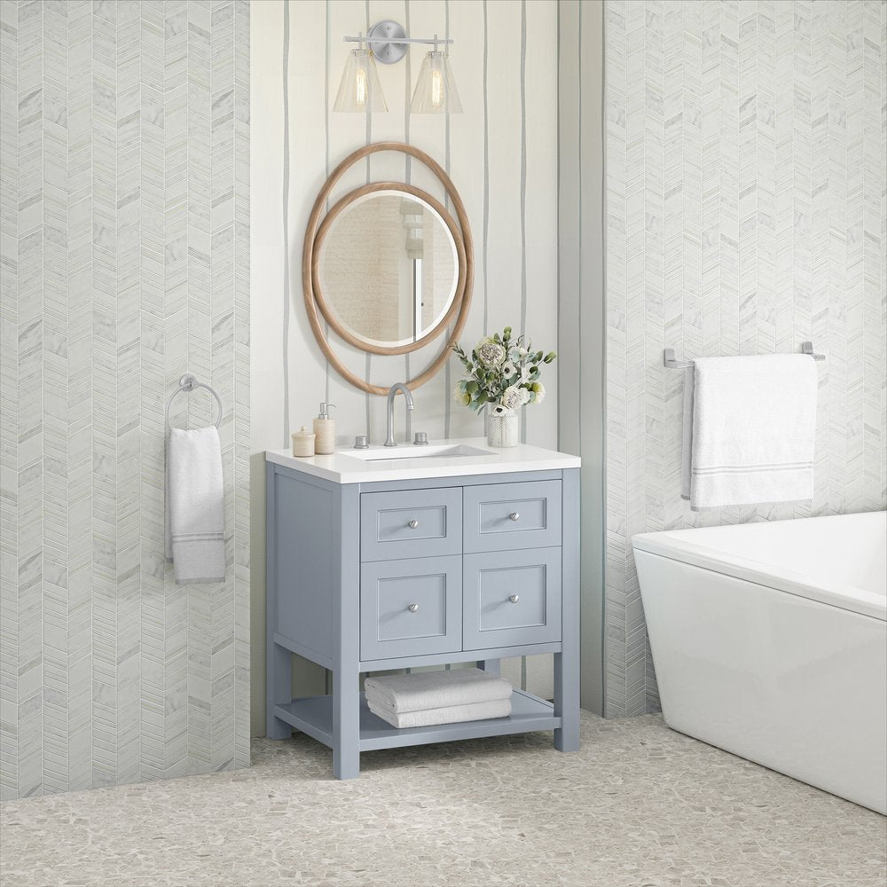 James Martin - Breckenridge 30" Single Vanity, Serenity Blue, w/ 3 CM White Zeus Quartz Top - 330-V30-SRB-3WZ view 4