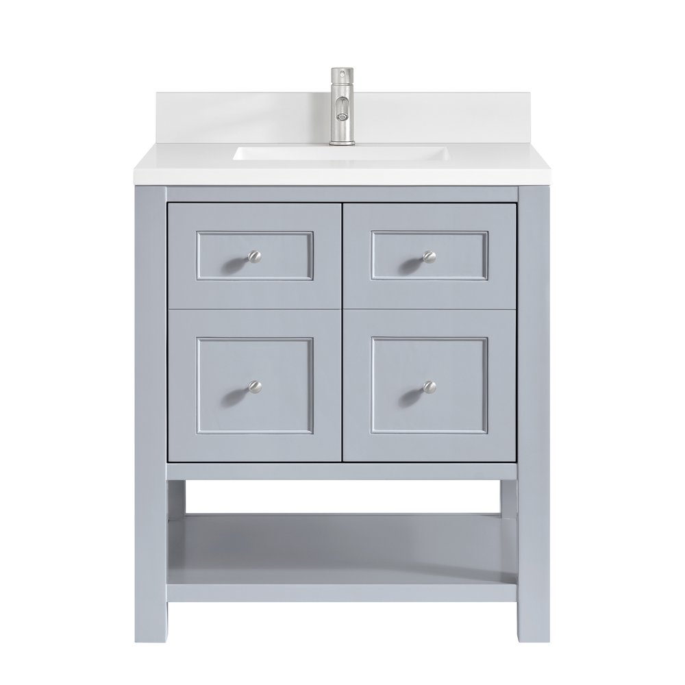 James Martin - Breckenridge 30" Single Vanity, Serenity Blue, w/ Single Hole 3 CM White Zeus Quartz Top & Backsplash - 330-V30-SRB-1WZ view 1