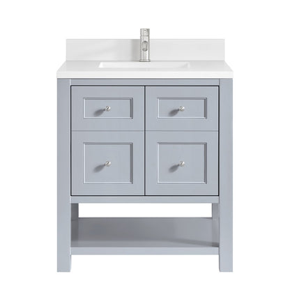 James Martin - Breckenridge 30" Single Vanity, Serenity Blue, w/ Single Hole 3 CM White Zeus Quartz Top & Backsplash - 330-V30-SRB-1WZ view 1
