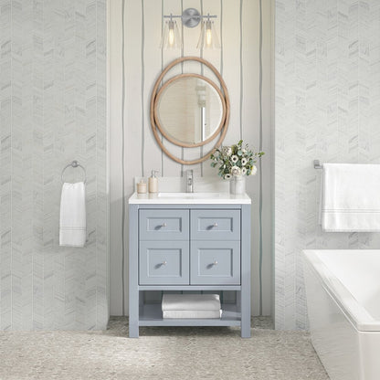 James Martin - Breckenridge 30" Single Vanity, Serenity Blue, w/ Single Hole 3 CM White Zeus Quartz Top & Backsplash - 330-V30-SRB-1WZ view 3