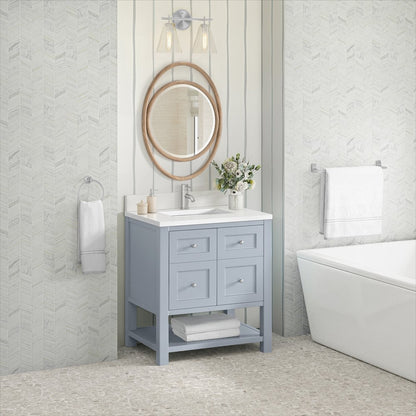 James Martin - Breckenridge 30" Single Vanity, Serenity Blue, w/ Single Hole 3 CM White Zeus Quartz Top & Backsplash - 330-V30-SRB-1WZ view 4