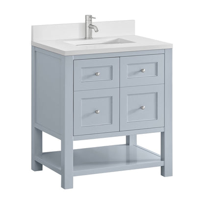 James Martin - Breckenridge 30" Single Vanity, Serenity Blue, w/ Single Hole 3 CM White Zeus Quartz Top & Backsplash - 330-V30-SRB-1WZ view 10