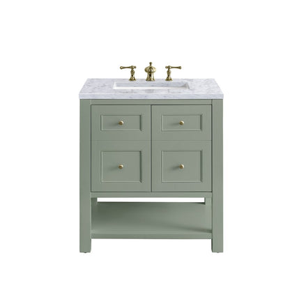 James Martin - Breckenridge 30" Single Vanity, Smokey Celadon w/ 3 CM Carrara Marble Top - 330-V30-SC-3CAR view 1