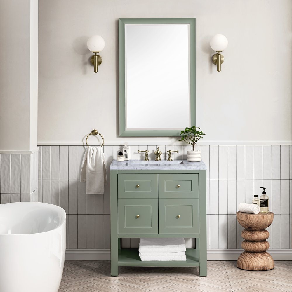 James Martin - Breckenridge 30" Single Vanity, Smokey Celadon w/ 3 CM Carrara Marble Top - 330-V30-SC-3CAR view 3
