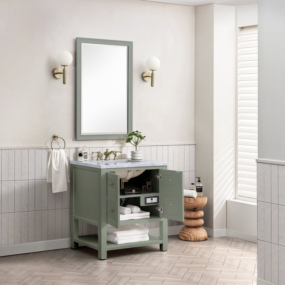James Martin - Breckenridge 30" Single Vanity, Smokey Celadon w/ 3 CM Carrara Marble Top - 330-V30-SC-3CAR view 5