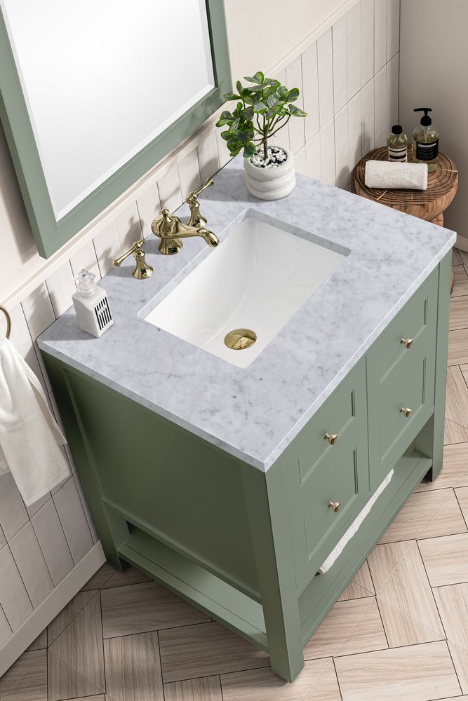 James Martin - Breckenridge 30" Single Vanity, Smokey Celadon w/ 3 CM Carrara Marble Top - 330-V30-SC-3CAR view 7