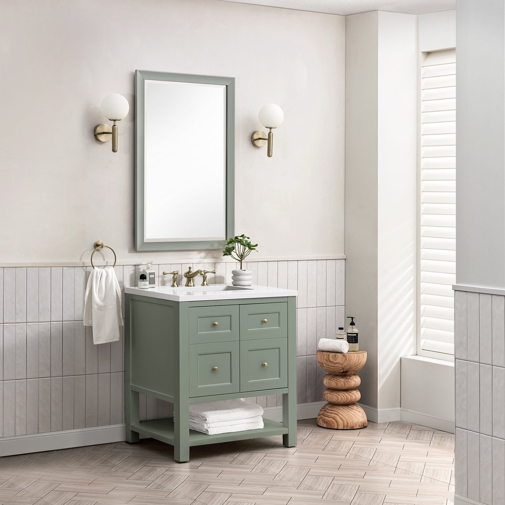James Martin - Breckenridge 30" Single Vanity, Smokey Celadon w/ 3 CM White Zeus Top - 330-V30-SC-3WZ view 5
