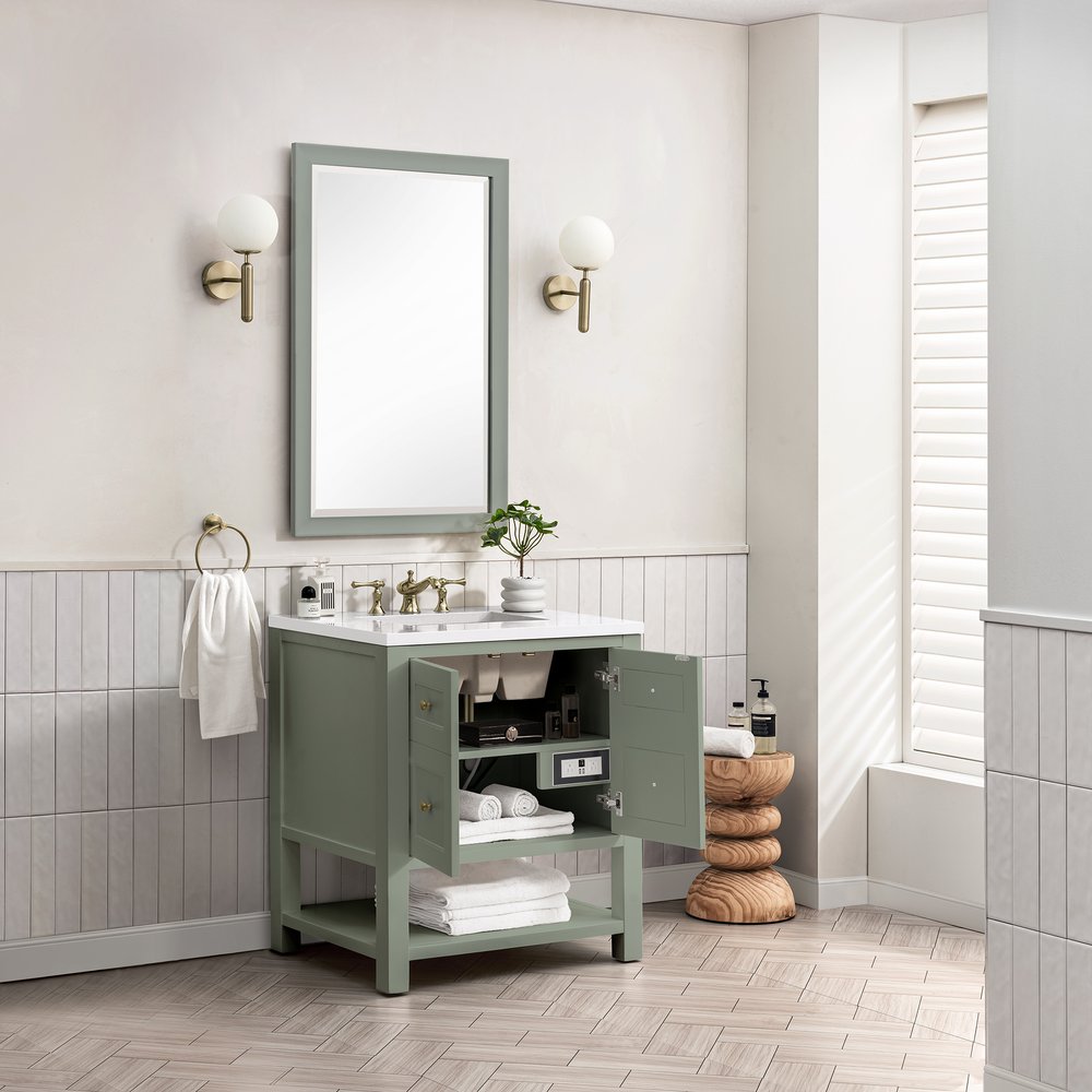James Martin - Breckenridge 30" Single Vanity, Smokey Celadon w/ 3 CM White Zeus Top - 330-V30-SC-3WZ view 6