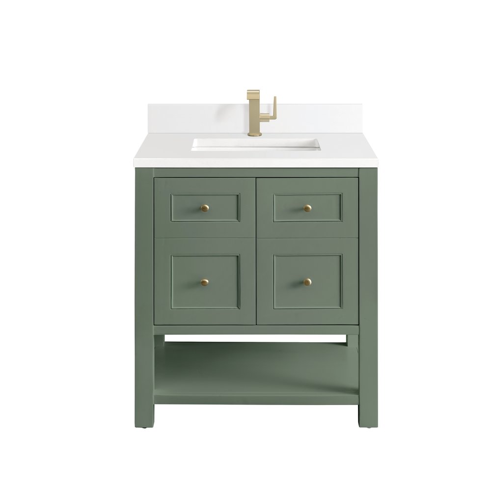 James Martin - Breckenridge 30" Single Vanity, Smokey Celadon w/ Single Hole 3 CM White Zeus Top & Backsplash - 330-V30-SC-1WZ view 1