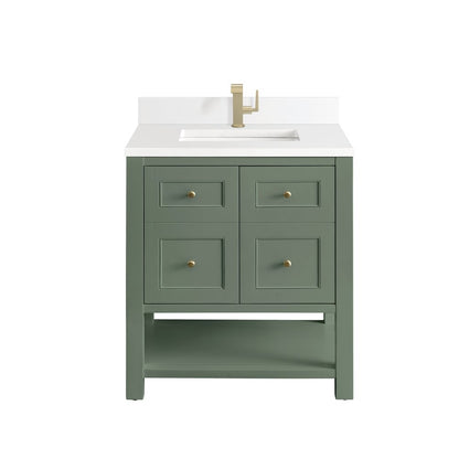 James Martin - Breckenridge 30" Single Vanity, Smokey Celadon w/ Single Hole 3 CM White Zeus Top & Backsplash - 330-V30-SC-1WZ view 1