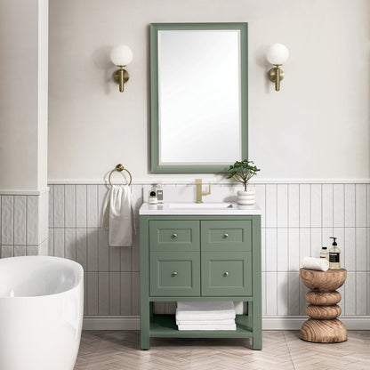 James Martin - Breckenridge 30" Single Vanity, Smokey Celadon w/ Single Hole 3 CM White Zeus Top & Backsplash - 330-V30-SC-1WZ view 3