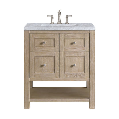 James Martin - Breckenridge 30" Single Vanity, Whitewashed Oak w/ 3 CM Carrara White Marble Top - 330-V30-WWO-3CAR view 1