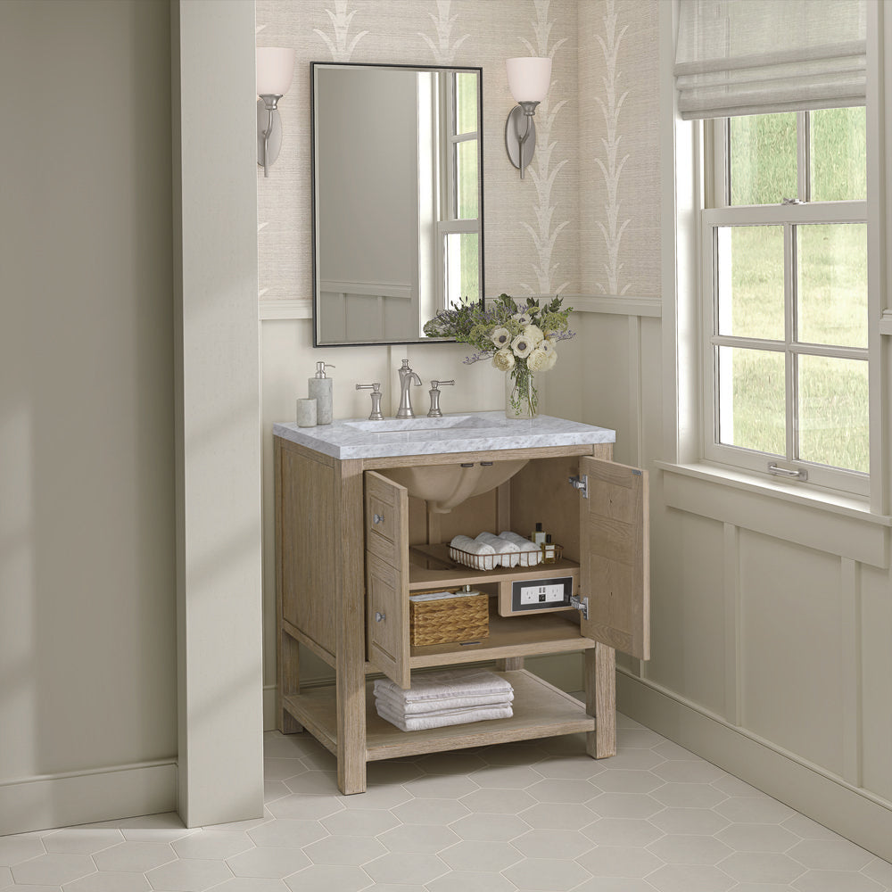James Martin - Breckenridge 30" Single Vanity, Whitewashed Oak w/ 3 CM Carrara White Marble Top - 330-V30-WWO-3CAR view 5