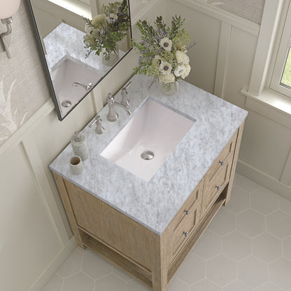 James Martin - Breckenridge 30" Single Vanity, Whitewashed Oak w/ 3 CM Carrara White Marble Top - 330-V30-WWO-3CAR view 7