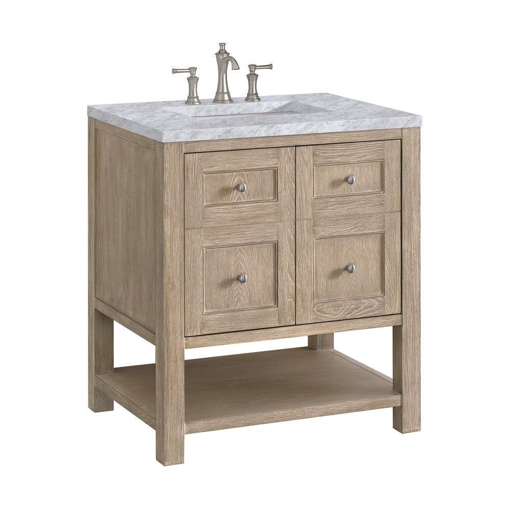 James Martin - Breckenridge 30" Single Vanity, Whitewashed Oak w/ 3 CM Carrara White Marble Top - 330-V30-WWO-3CAR view 9