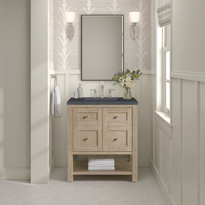 James Martin - Breckenridge 30" Single Vanity, Whitewashed Oak w/ 3 CM Charcoal Soapstone Silestone Top - 330-V30-WWO-3CSP view 3
