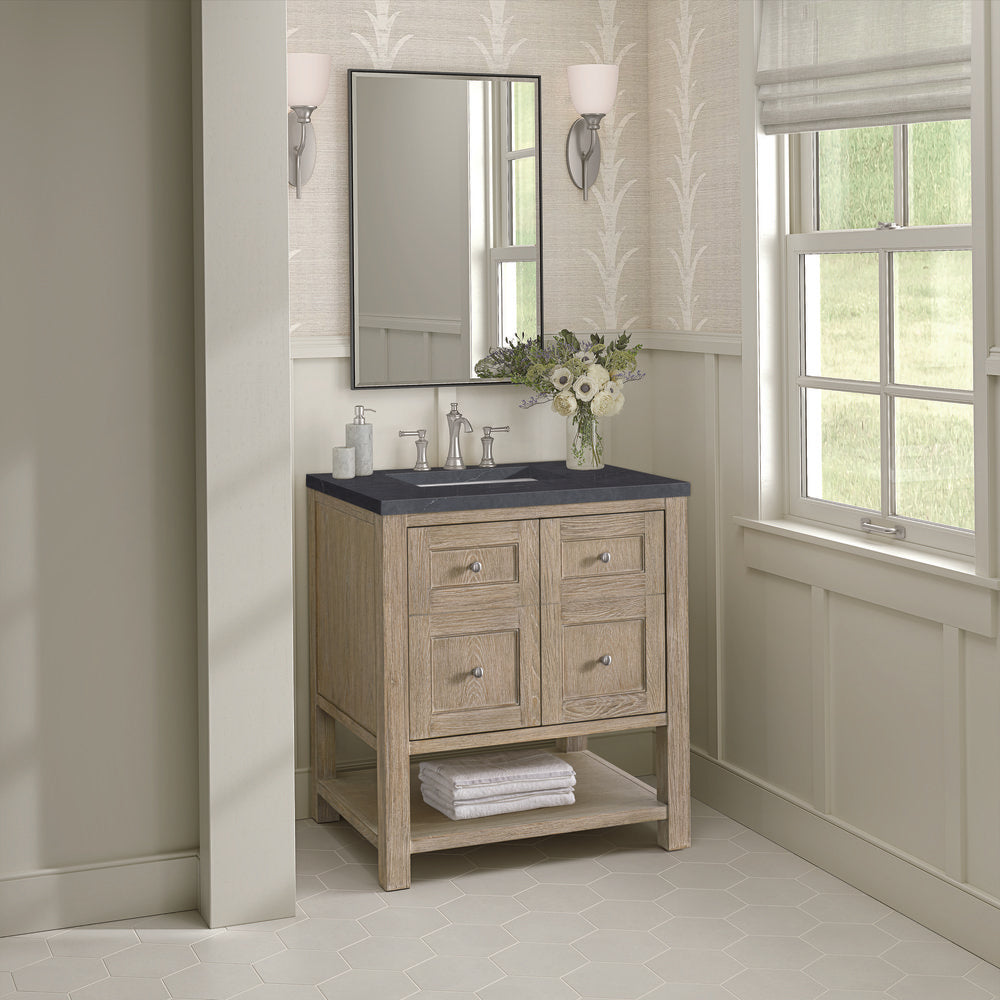 James Martin - Breckenridge 30" Single Vanity, Whitewashed Oak w/ 3 CM Charcoal Soapstone Silestone Top - 330-V30-WWO-3CSP view 4