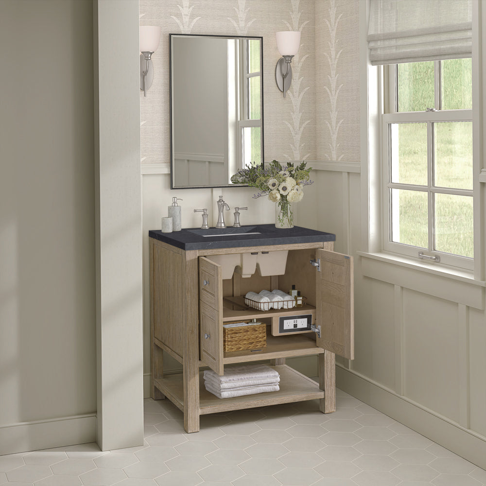 James Martin - Breckenridge 30" Single Vanity, Whitewashed Oak w/ 3 CM Charcoal Soapstone Silestone Top - 330-V30-WWO-3CSP view 5