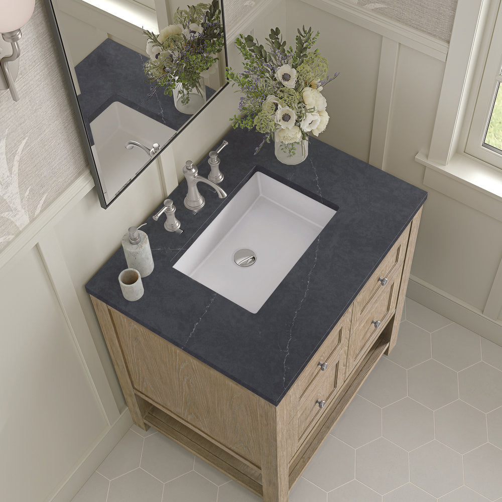 James Martin - Breckenridge 30" Single Vanity, Whitewashed Oak w/ 3 CM Charcoal Soapstone Silestone Top - 330-V30-WWO-3CSP view 7