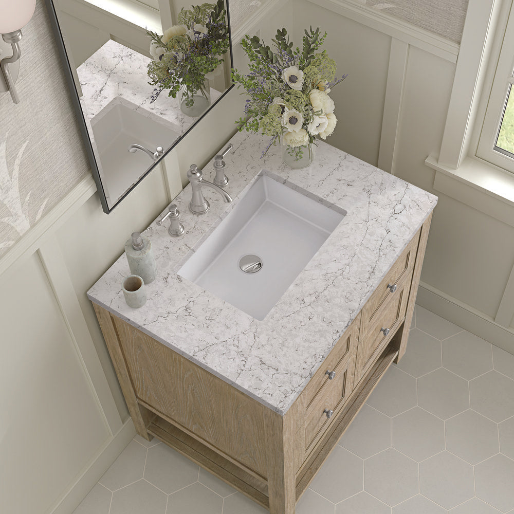 James Martin - Breckenridge 30" Single Vanity, Whitewashed Oak w/ 3 CM Eternal Jasmine Pearl Silestone Top - 330-V30-WWO-3EJP view 7