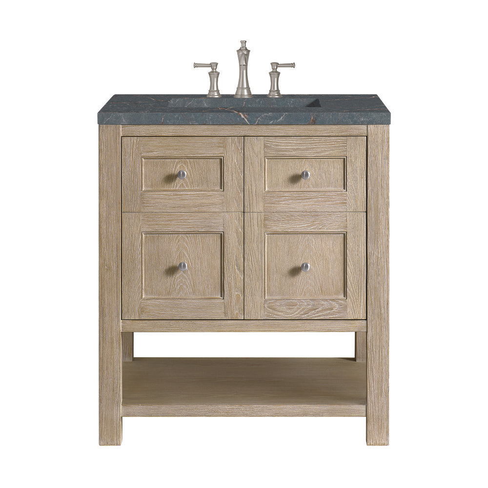 James Martin - Breckenridge 30" Single Vanity, Whitewashed Oak w/ 3 CM Parisien Bleu Silestone Top - 330-V30-WWO-3PBL view 1