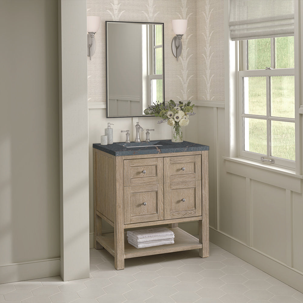 James Martin - Breckenridge 30" Single Vanity, Whitewashed Oak w/ 3 CM Parisien Bleu Silestone Top - 330-V30-WWO-3PBL view 4
