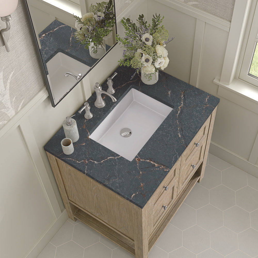 James Martin - Breckenridge 30" Single Vanity, Whitewashed Oak w/ 3 CM Parisien Bleu Silestone Top - 330-V30-WWO-3PBL view 7