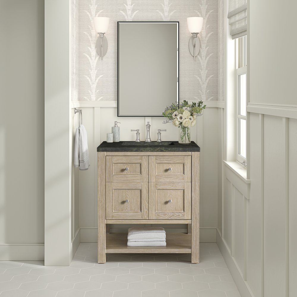 James Martin - Breckenridge 30" Single Vanity, Whitewashed Oak, w/ 3 CM Phantome Eclos Top - 330-V30-WWO-3PHT view 3