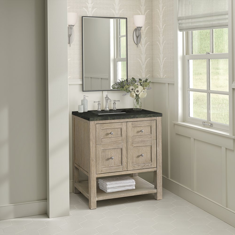 James Martin - Breckenridge 30" Single Vanity, Whitewashed Oak, w/ 3 CM Phantome Eclos Top - 330-V30-WWO-3PHT view 4