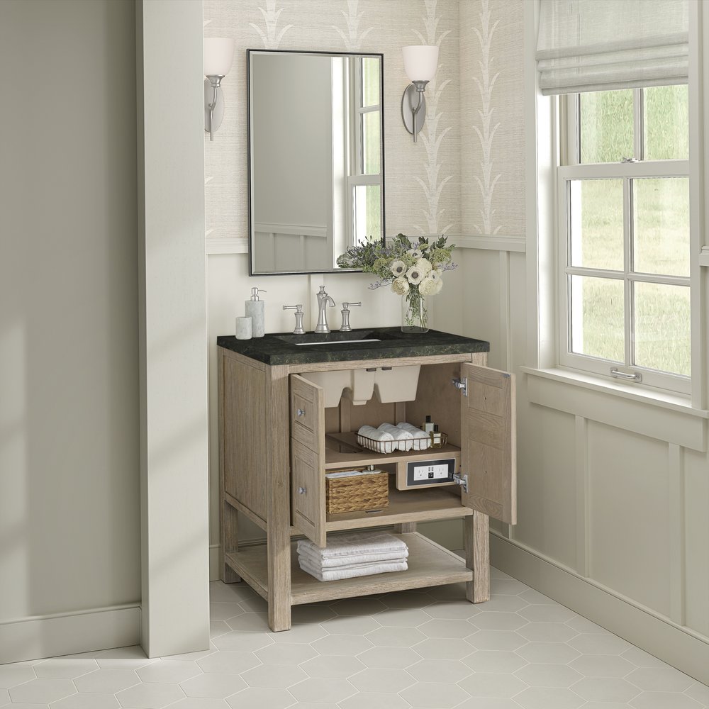 James Martin - Breckenridge 30" Single Vanity, Whitewashed Oak, w/ 3 CM Phantome Eclos Top - 330-V30-WWO-3PHT view 5