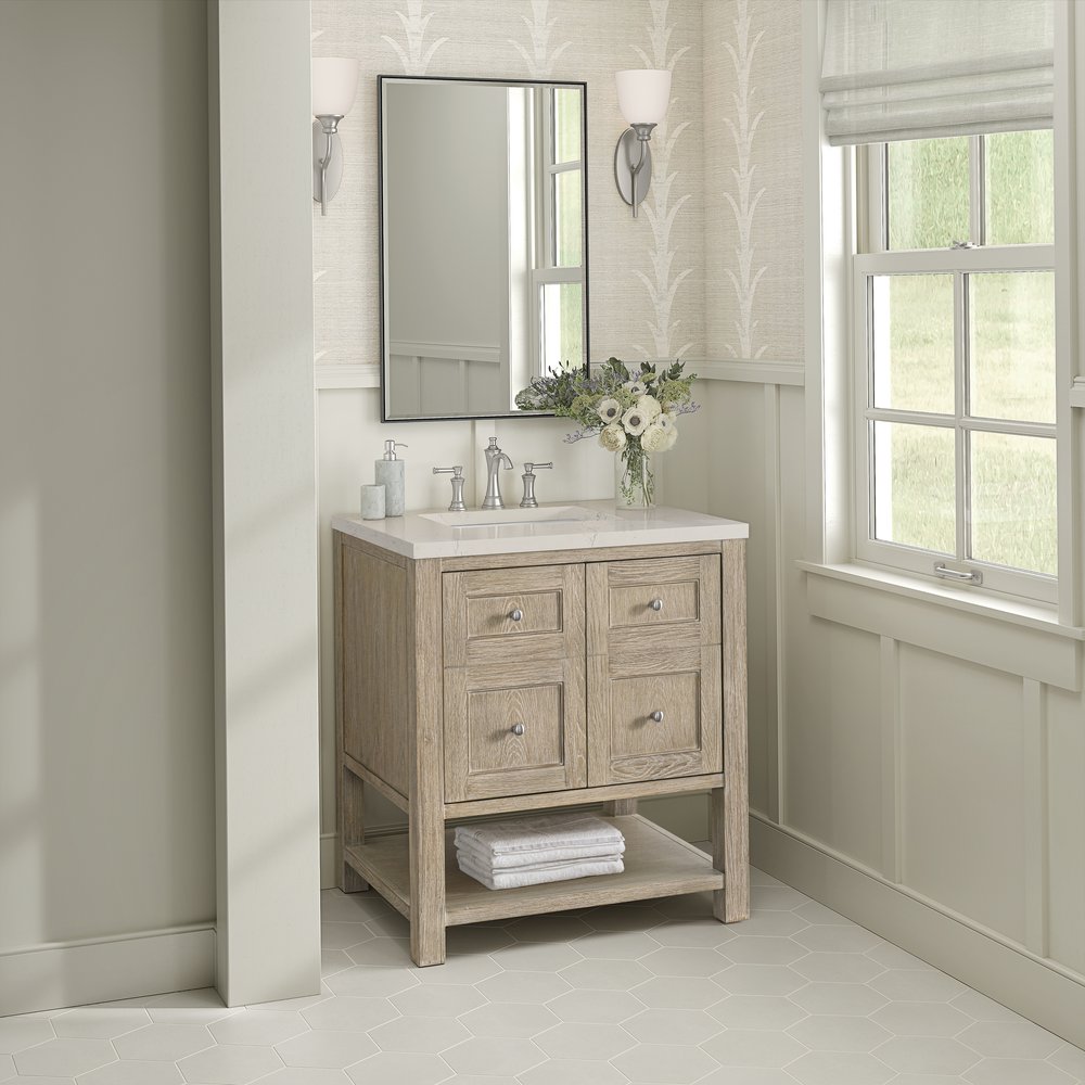 James Martin - Breckenridge 30" Single Vanity, Whitewashed Oak, w/ 3 CM Siberian Silestone Top - 330-V30-WWO-3SFR view 4