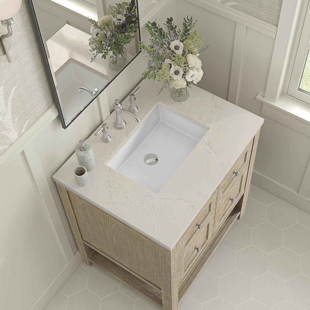 James Martin - Breckenridge 30" Single Vanity, Whitewashed Oak, w/ 3 CM Siberian Silestone Top - 330-V30-WWO-3SFR view 7