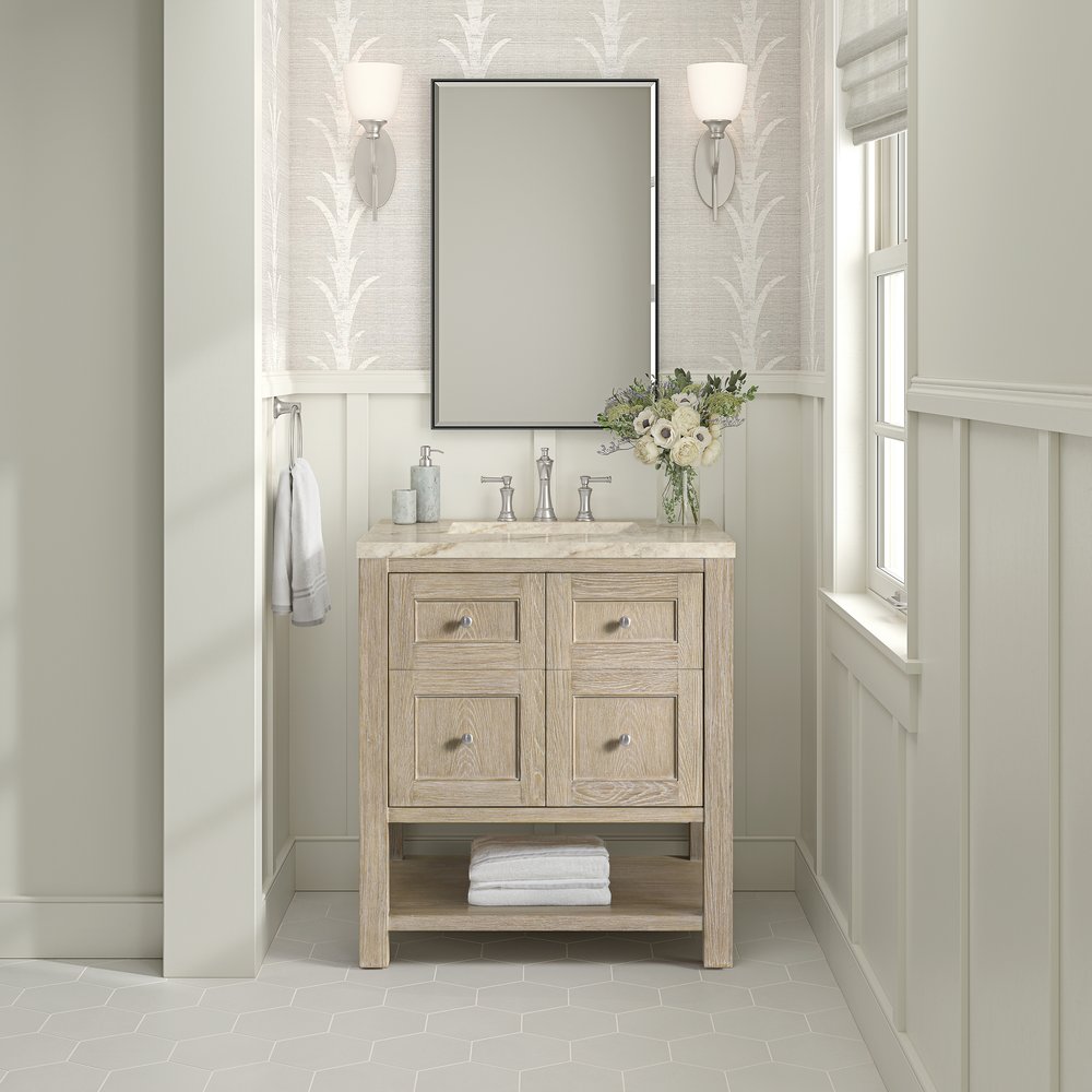 James Martin - Breckenridge 30" Single Vanity, Whitewashed Oak, w/ 3 CM Tajnar Eclos Top - 330-V30-WWO-3TJR view 3