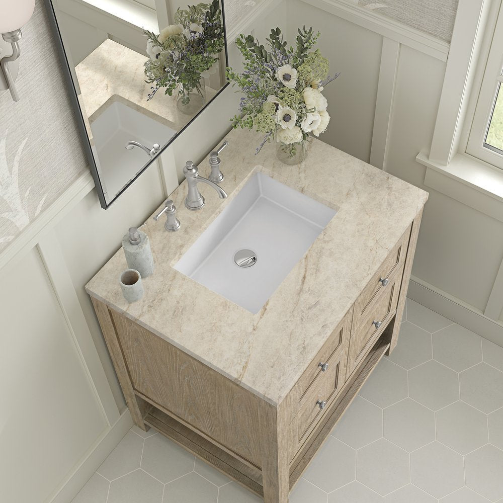 James Martin - Breckenridge 30" Single Vanity, Whitewashed Oak, w/ 3 CM Tajnar Eclos Top - 330-V30-WWO-3TJR view 7