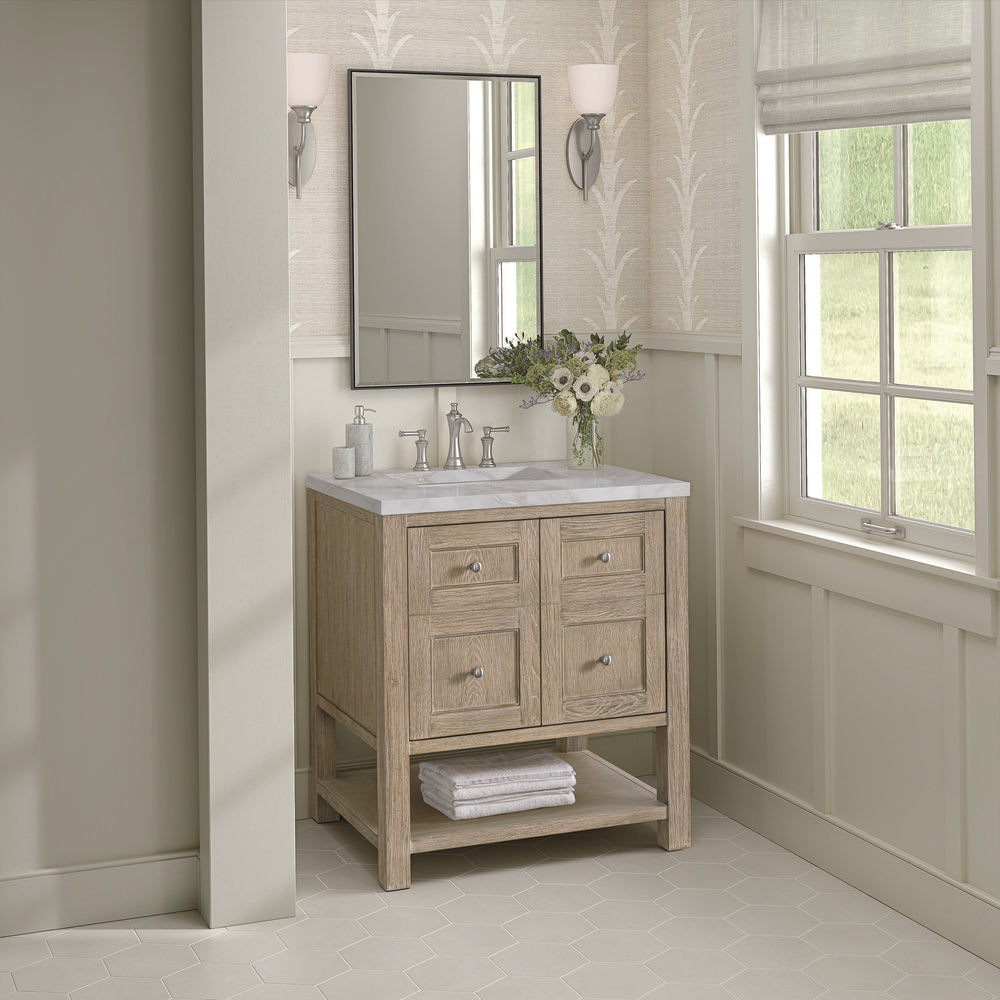 James Martin - Breckenridge 30" Single Vanity, Whitewashed Oak w/ 3 CM Victorian Silver Silestone Top - 330-V30-WWO-3VSL view 4