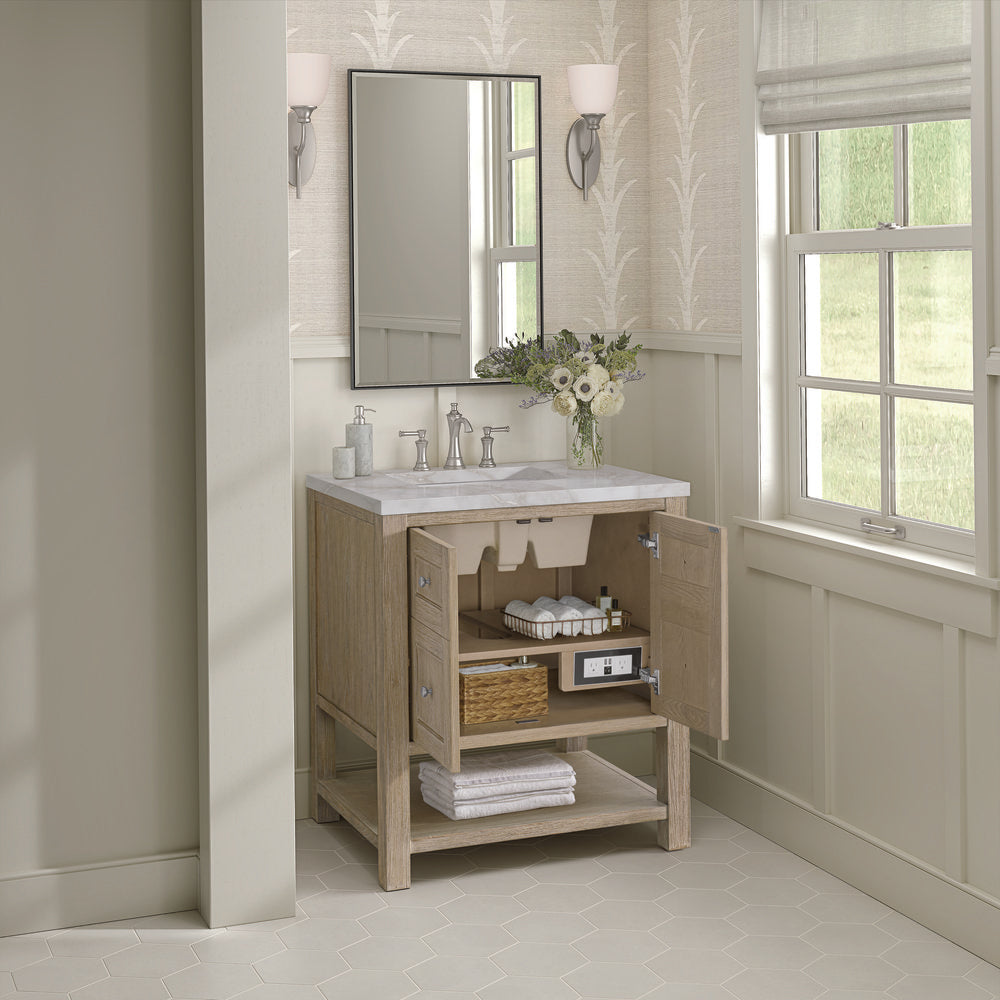James Martin - Breckenridge 30" Single Vanity, Whitewashed Oak w/ 3 CM Victorian Silver Silestone Top - 330-V30-WWO-3VSL view 5