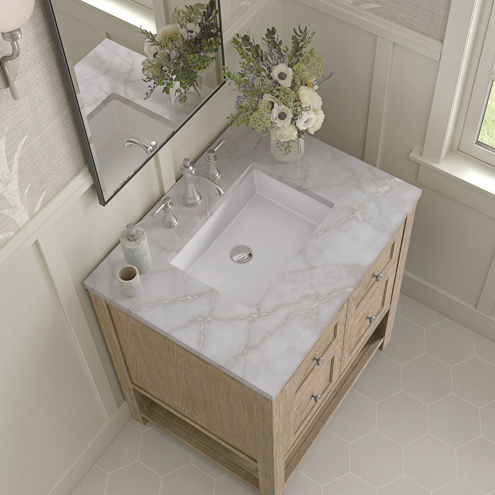 James Martin - Breckenridge 30" Single Vanity, Whitewashed Oak w/ 3 CM Victorian Silver Silestone Top - 330-V30-WWO-3VSL view 7