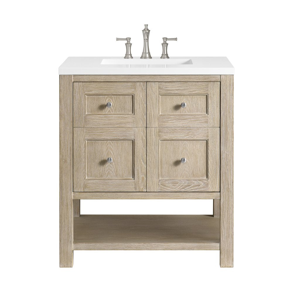 James Martin - Breckenridge 30" Single Vanity, Whitewashed Oak w/ 3 CM White Zeus Silestone Top - 330-V30-WWO-3WZ view 1